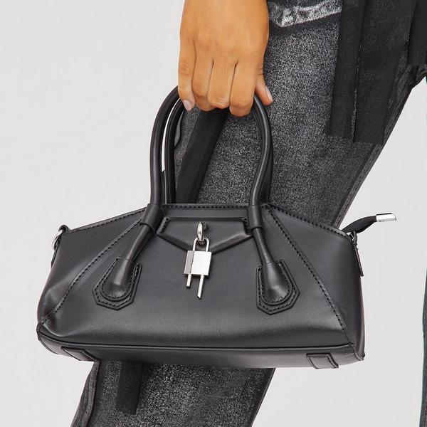 Black faux leather boxy best sale tote bag