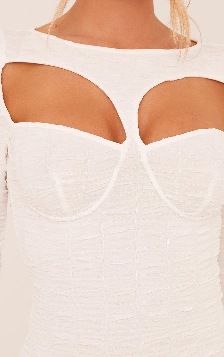 Long Sleeve Cut Out Bust Detail Mini Bodycon Dress In White Texture | EGO  UK | EGO