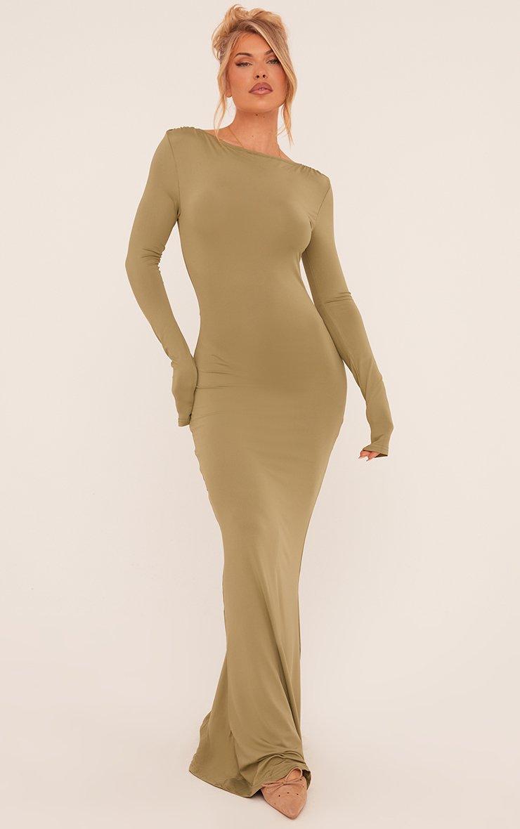 knee length dresses for ladies Brown Long Sleeve Mini Dress Deep V Ruched A-Line Dress – ZINNTRA main image 0