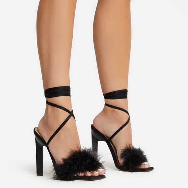 Lace up hot sale fluffy heels