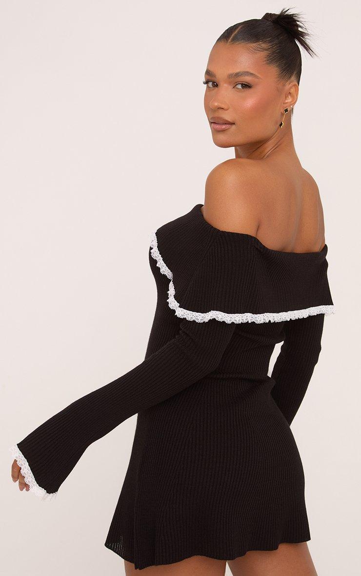 Bardot Lace Trim Flippy Hem Mini Dress In Black Knit | EGO US | EGO