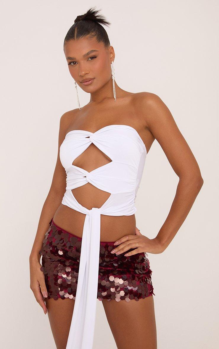 Bandeau Twist Cut Out Drape Front Top In White Slinky | EGO EU | EGO