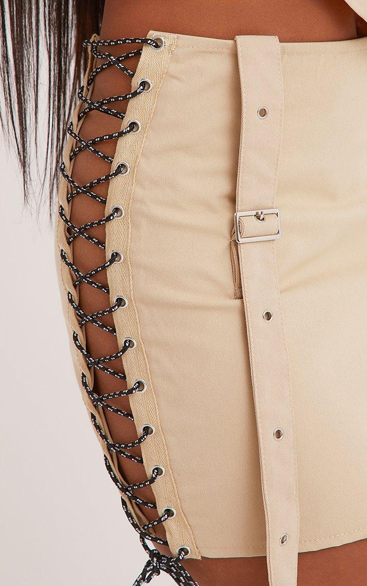 High Waist Suspender Strap Detail Lace Up Side Mini Bodycon Skirt