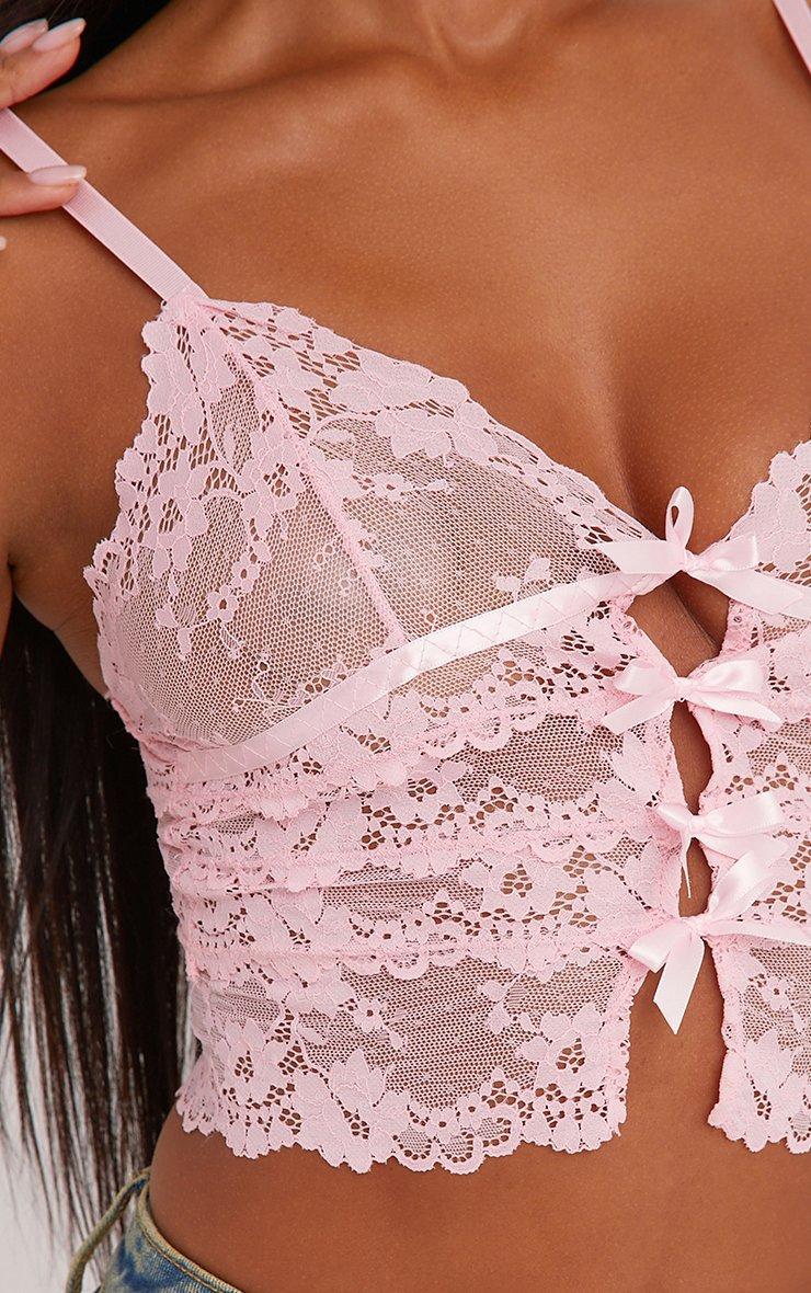 Plunge Bow Detail Strappy Crop Top In Pink Lace | EGO AE | EGO