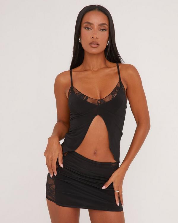 Black Slinky Twist Front Bralet, Tops