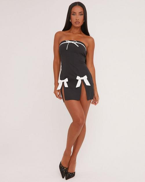 Iris - Black Extreme Plunge Bandeau Ruched Mini Dress, Bandeau Dresses