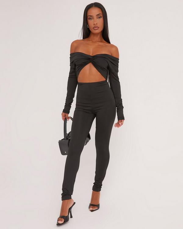 Cut out front zipper cheap slinky jumpsuit