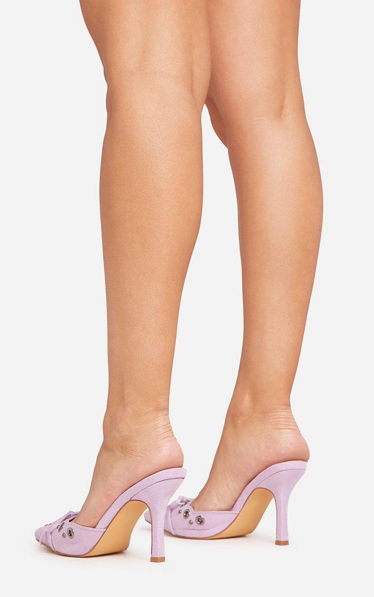 ⭐︎laguagem⭐︎ EYELET LACE UP ミュール Charisma Eyelet Detail Pointed Toe Court Heel Mule In Lilac Faux