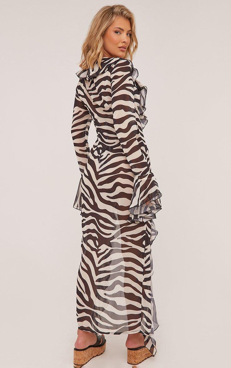 zebra beach dress Clara Beaded Mesh Maxi Dress in Zebra – South Beach main image 1