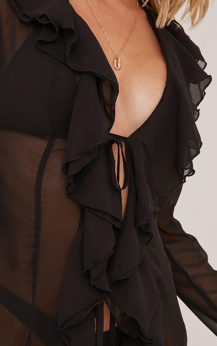 Long Flared Sleeve Frilly Detail Tie Front Asymmetric Beach Dress In Black  Mesh | EGO UK | EGO