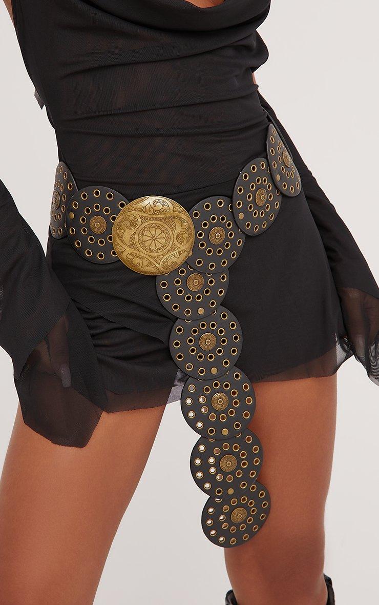 black belt for dress Wide Leather Waist not easy to deform of break Oversized Gold Disc Detail Western