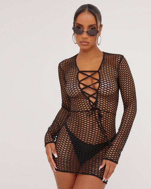 Black fishnet bodycon dress best sale