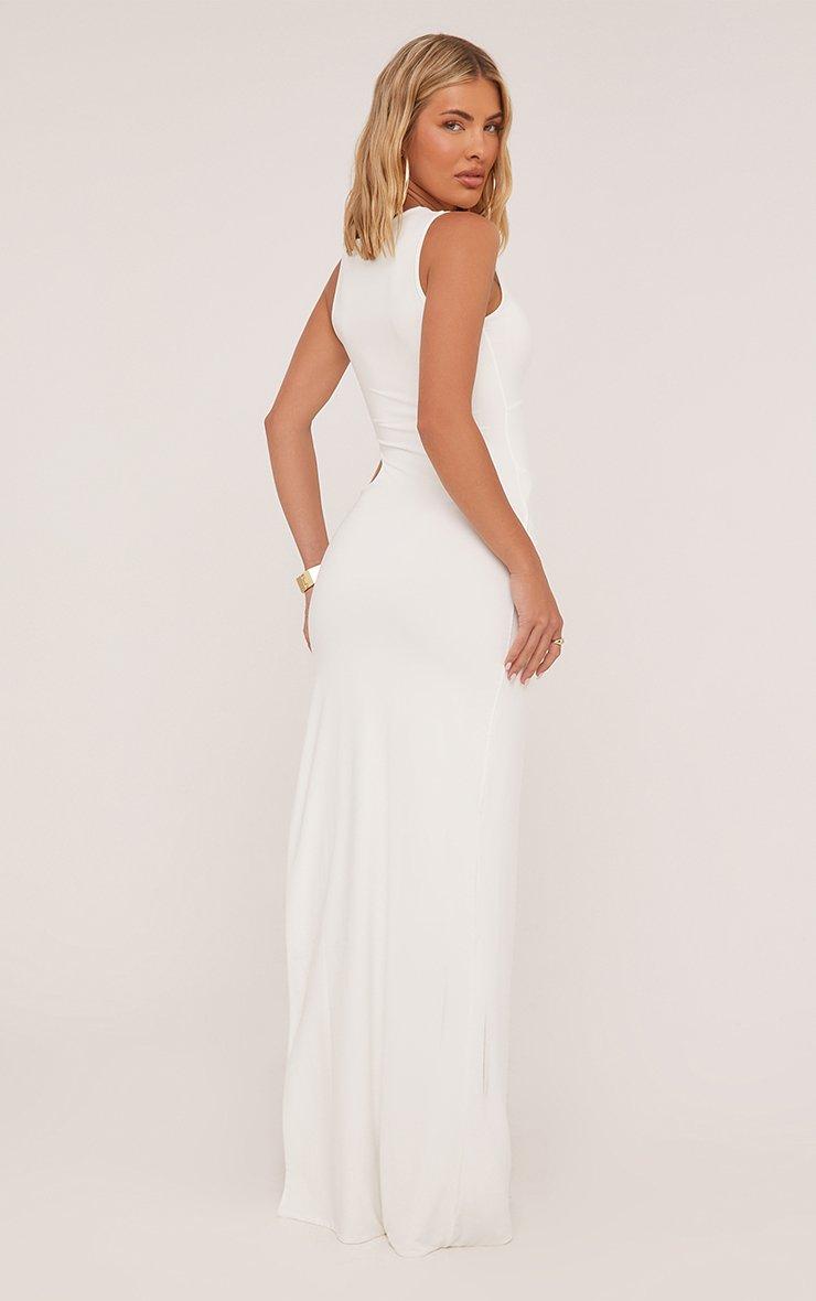 Textured Ring Detail Cut Out Split Leg Maxi Dress In White
