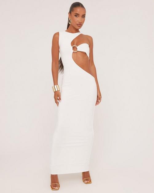 Long white strappy dress best sale