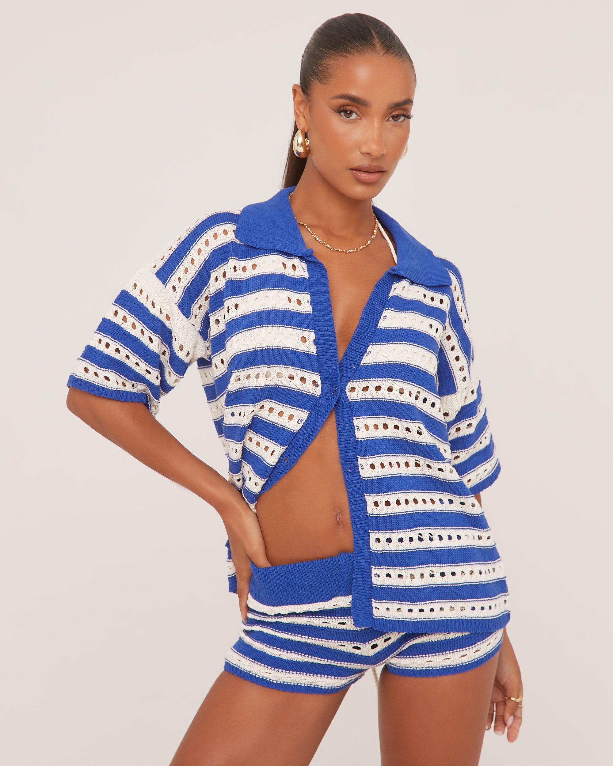 striped crochet knit shirt