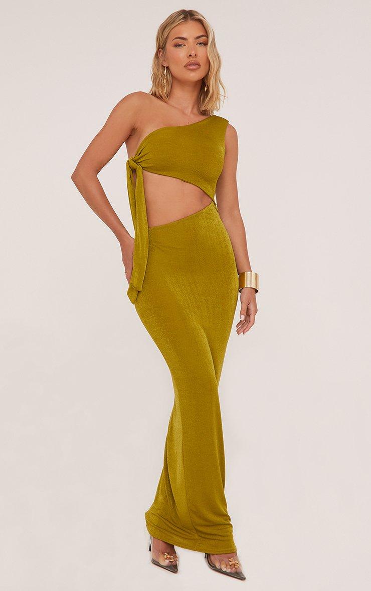 One Shoulder Tie Side Cut Out Maxi Dress In Olive | EGO US | EGO