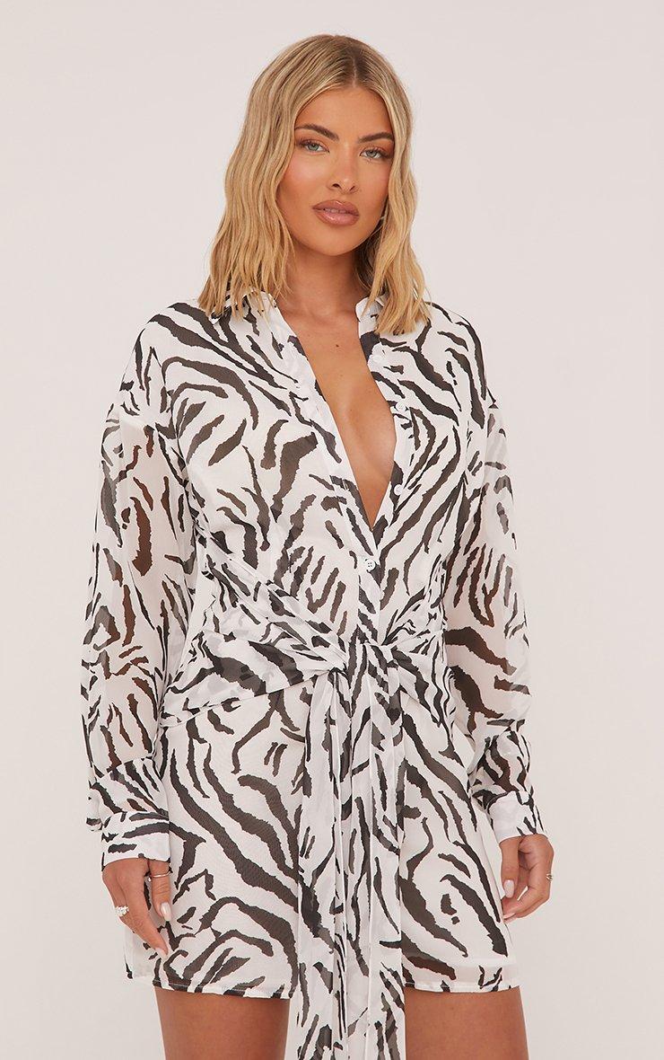 Long Sleeve Wrap Front Shirt Dress In Zebra Print Mesh | EGO AE | EGO
