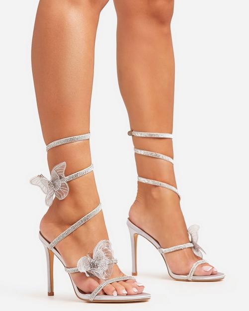 Silver wrap up heels online