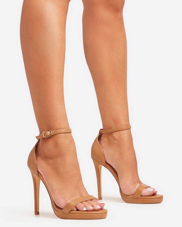 Brown leather ankle strap heels best sale