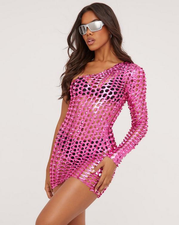 Pink metallic best sale bodycon dress