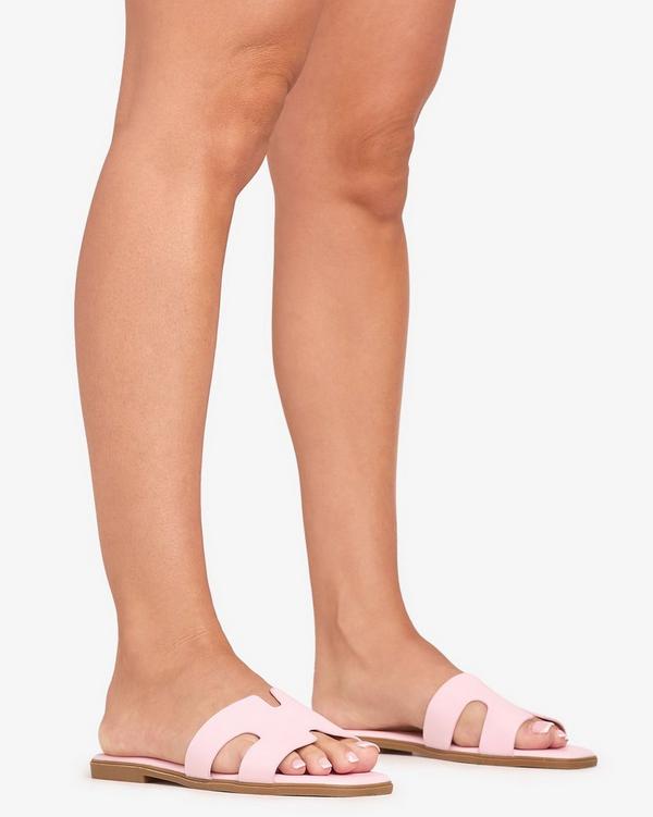 Addison Caged Flat Slider Sandal In Pink Faux Leather