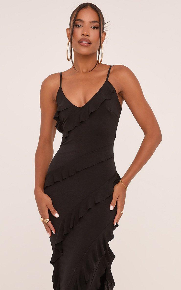 tiered black dress Karen Kane Women's Sleeveless Midi - - Size XL or a dressy celebration Strappy Tiered Frill Asymmetric Maxi