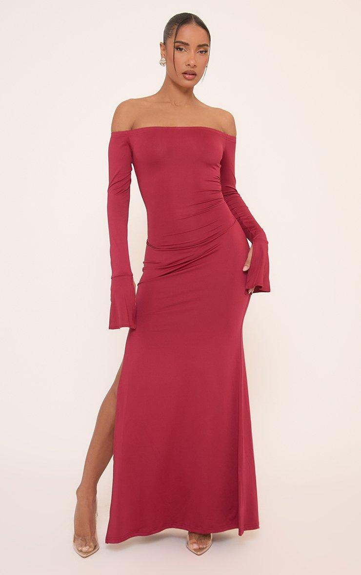 burgundy lace long sleeve maxi dress Sexy Backless Floor Length Chiffon Halter Bridesmaid Dresses main image 0