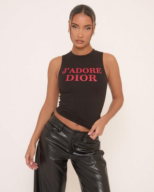 Scoop Neck J'Adore Stud Detail Vest Top In Black