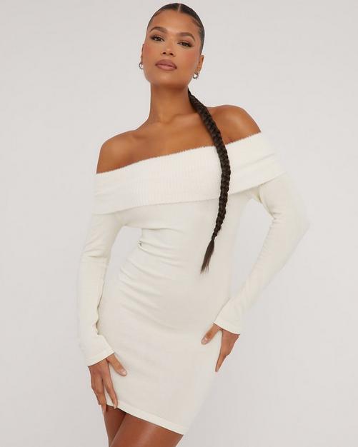 High Neck Long Sleeve Lettuce Frill Detail Crop Top In Beige Ribbed