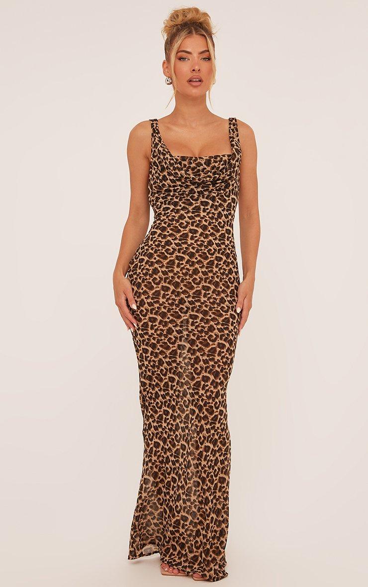fitted lace wedding dress Breanna Strapless Chiffon Maxi Dress / Leopard Print | Meshki main image 0