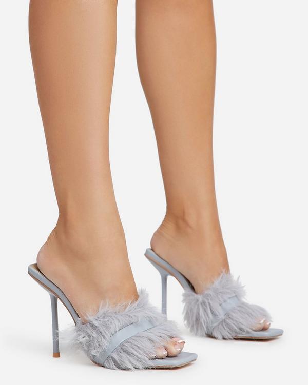 Grey store heeled mules