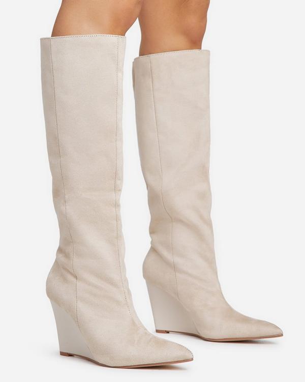 Cream suede cheap knee high boots