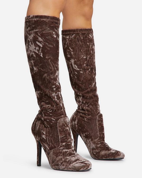 Crushed velvet clearance knee high boots