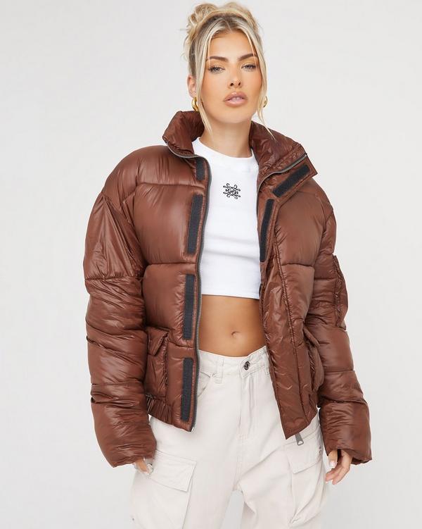 Amur Super Oversized Zip Detail Puffa Jacket In Brown | EGO