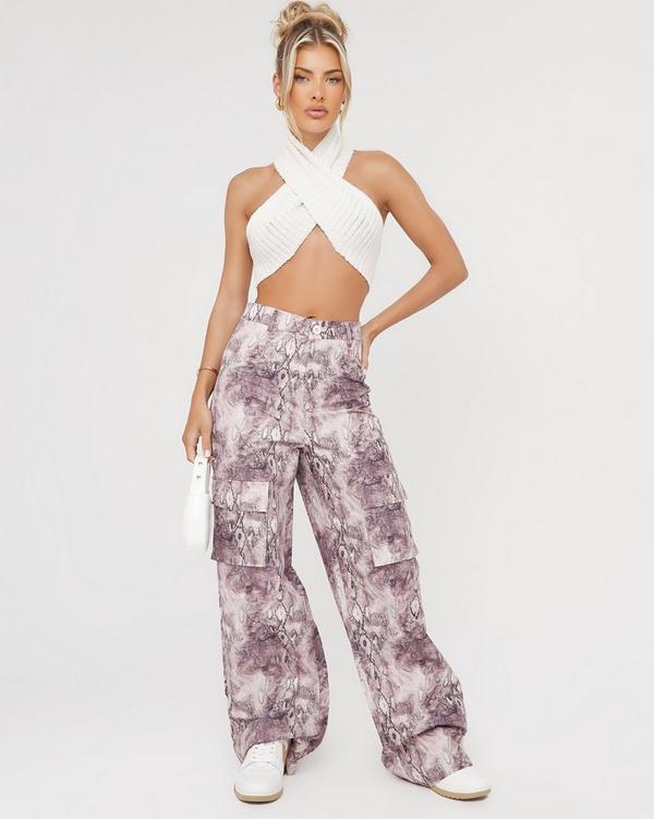 High Waisted Straight Leg Cargo Trousers