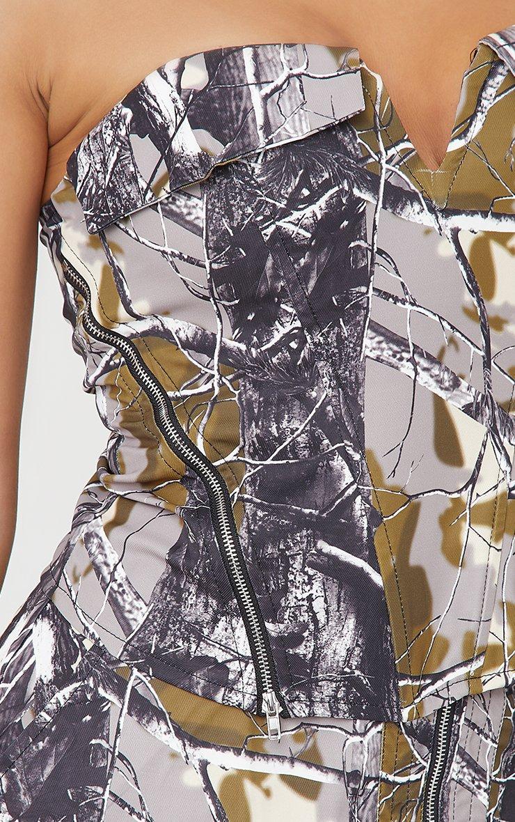 Fold Over Bandeau Plunge Detail Corset Top In Khaki Camo | EGO US | EGO