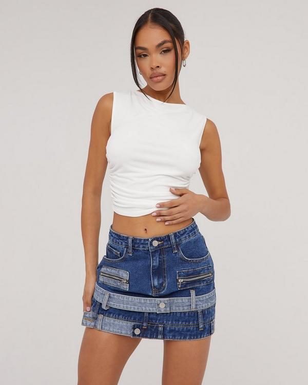 reworked denim mini skirt