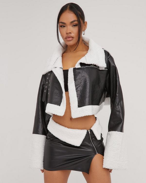 Cropped black clearance borg jacket