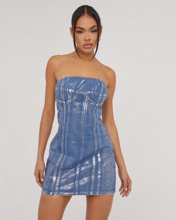 Strapless Denim Buckle Detail Dress