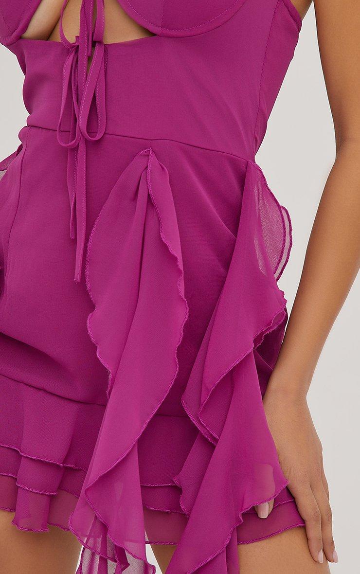 Bandeau Tie Front Frill Detail Mini Dress In Plum Chiffon | EGO UK | EGO
