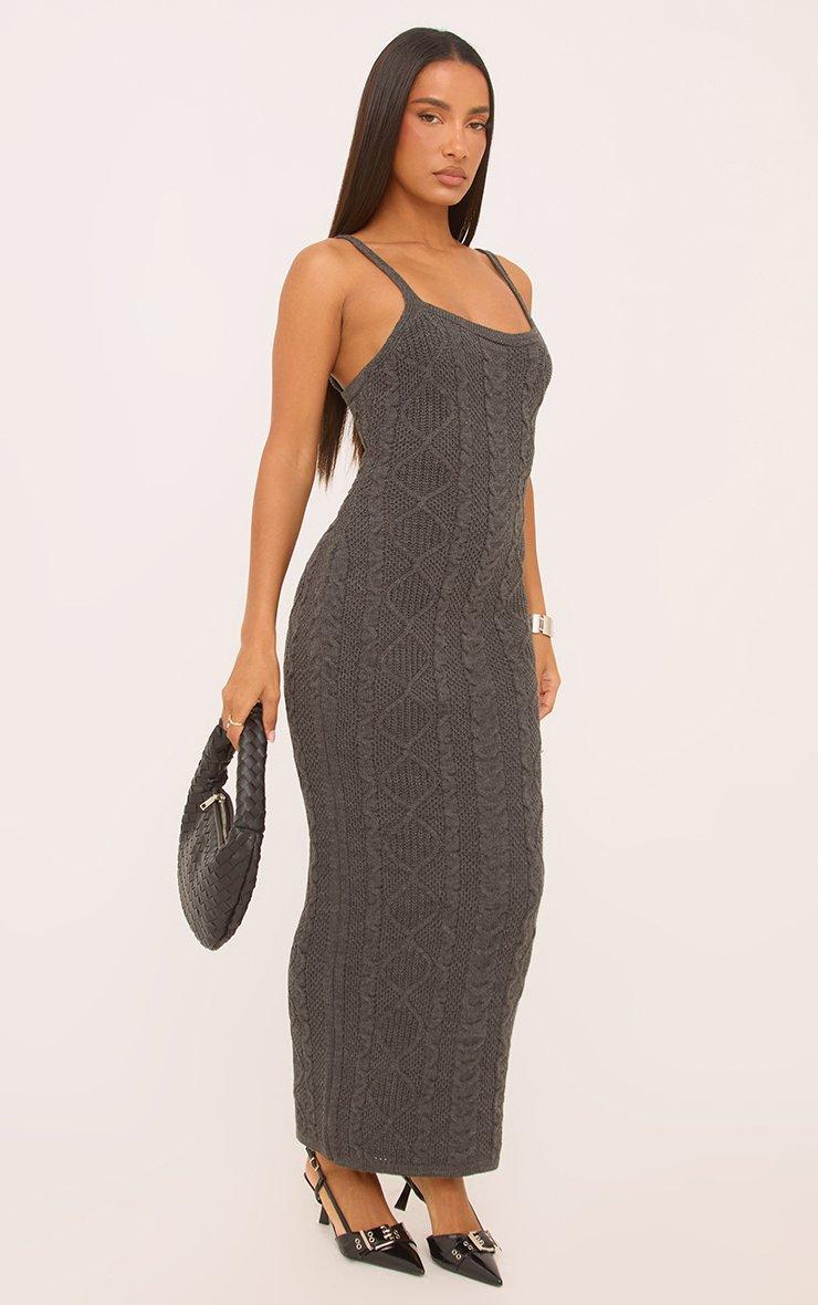 cable knit maxi dress Fashionable long-sleeved wool White Dress The high Women's Dark beige Cable-Knit Maxi