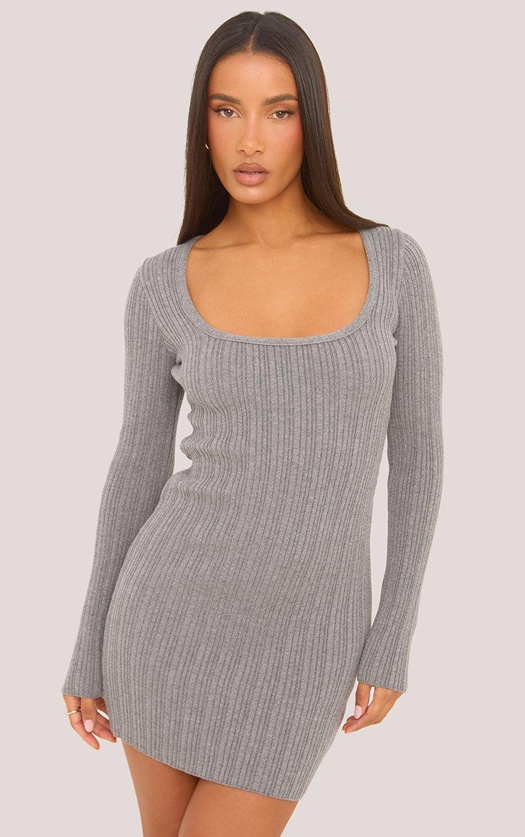 long black knitted dress Black Ribbed Knit Long Sleeves Dress Large main image 0