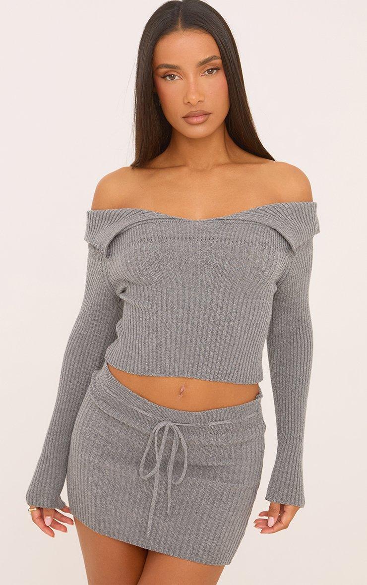 Tie Waist Mini Bodycon Skirt In Grey Rib Knit | EGO EU | EGO