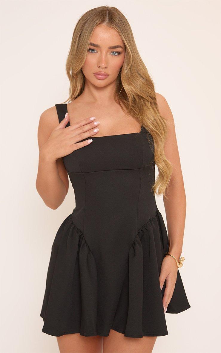black mini dress nearby ZITA The front tie and sweetheart neckline add a flirty touch Square Neck Ruched Hem Detail