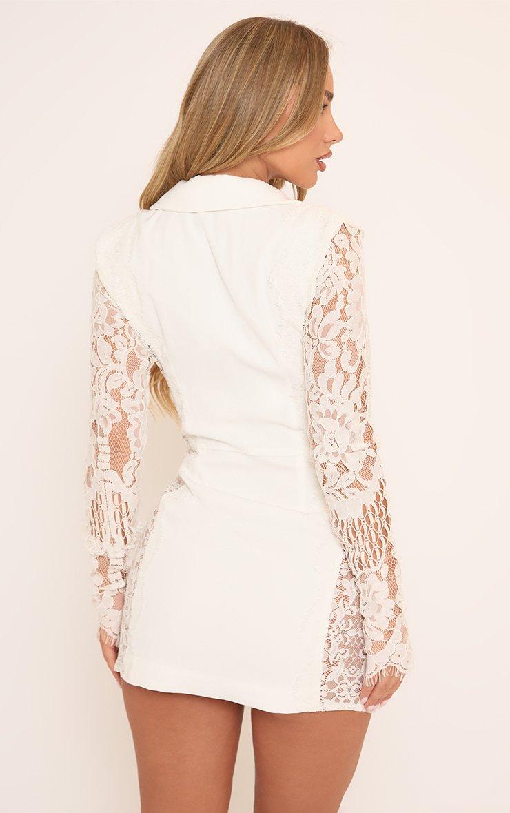Long Lace Sleeves Blazer Dress In White Woven | EGO US | EGO