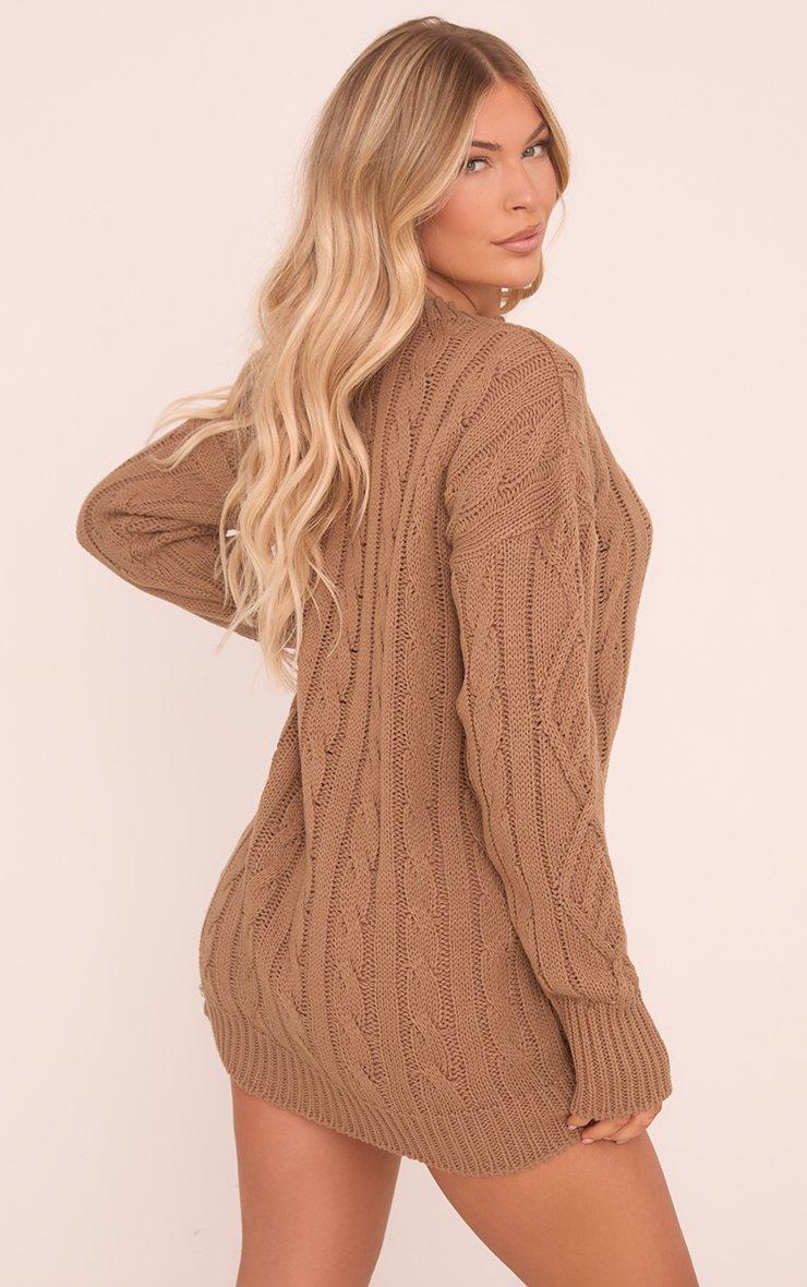 Long Sleeve Jumper Dress In Camel Brown Cable Knit | EGO US | EGO