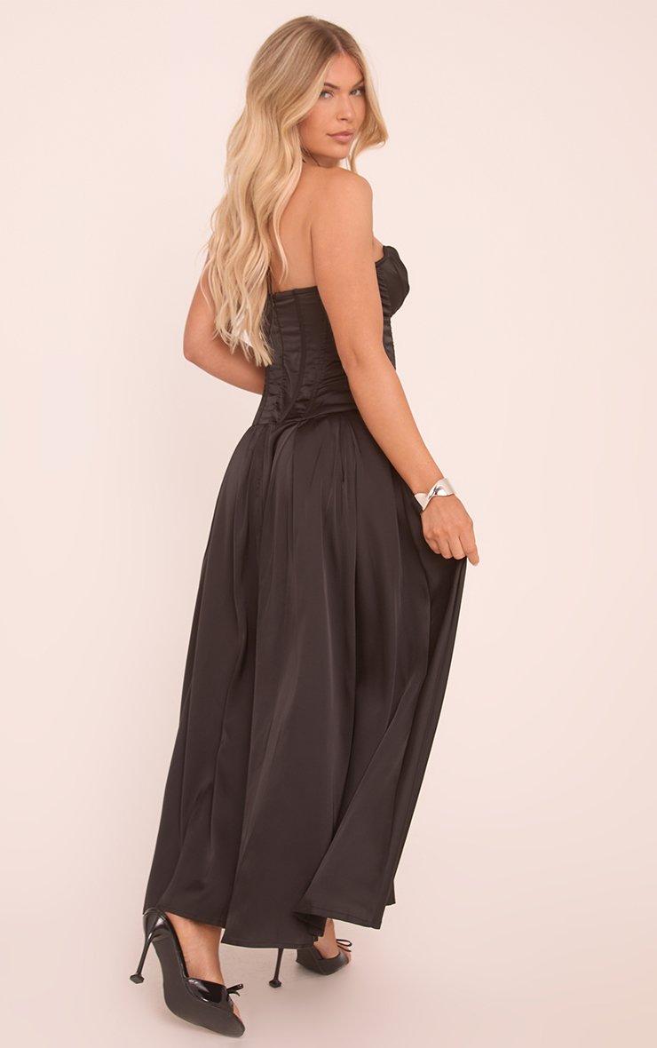 black strapless skater dress Mina | Black Velvet And Satin Bandeau Skater Mini Dress