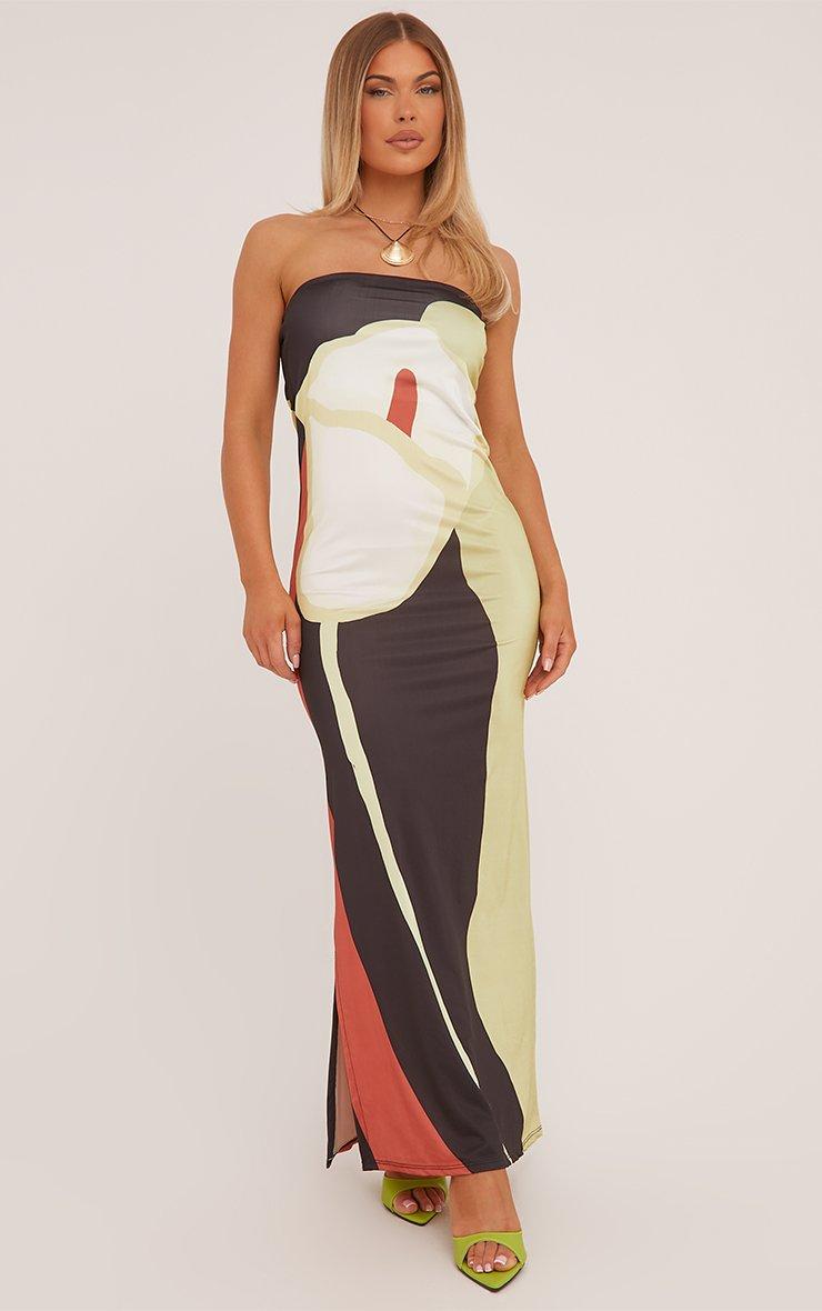 Bandeau Oversized Flower Detail Maxi Dress In Black Slinky | EGO US