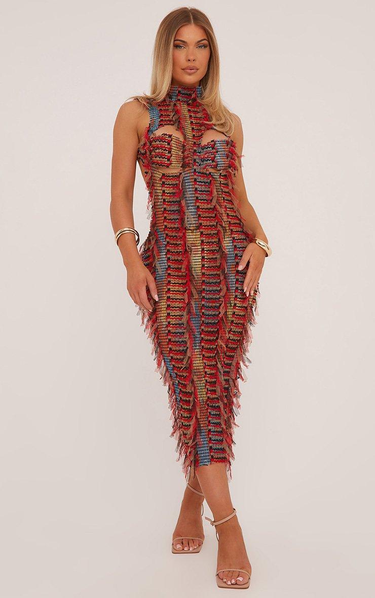 knee length dresses for ladies See The Vision Sequin Bust Strapless Maxi Dress Navy main image 1