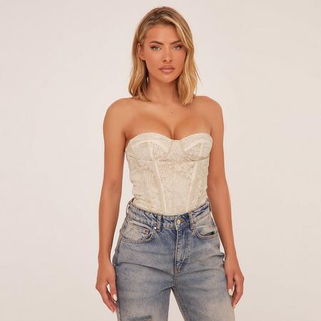 Bandeau Underwired Corset Top In Cream Lace, Women's Size US